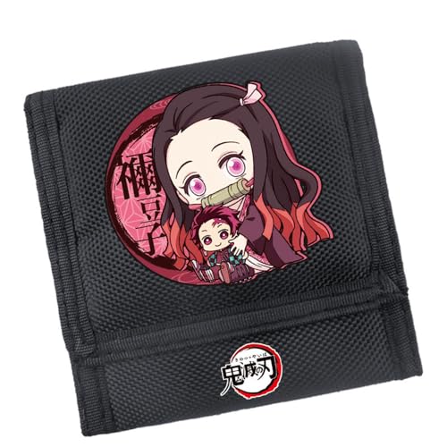 POONGNEE Anime Demon Slayer Tanjirou Nezuko Zenitsu Tri-Fold Wallet für Männer, Frauen, Jungen und Mädchen, Anime-Kunstwerk, Schwarz, Nezuko von POONGNEE