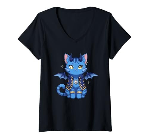 Damen Dämonen Jäger Katze T-Shirt mit V-Ausschnitt Damen Dämonen Jäger Katze T-Shirt mit V-Ausschnitt von POP Designs