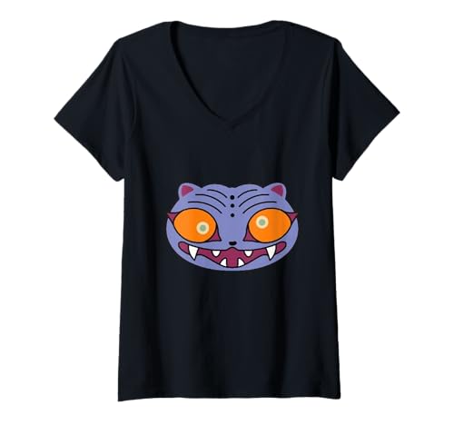 Damen Dämonen Jäger Katze T-Shirt mit V-Ausschnitt Damen Dämonen Jäger Katze T-Shirt mit V-Ausschnitt von POP Designs