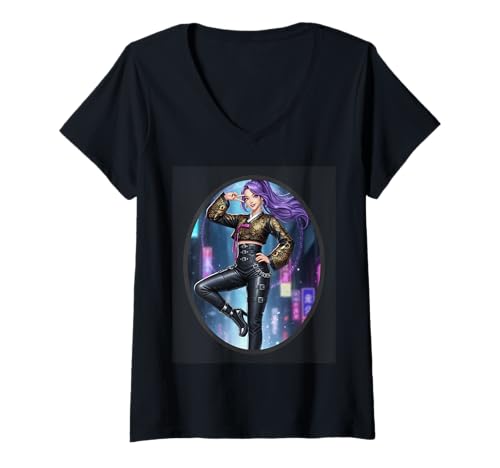 Damen Dämonen Jäger Rumi T-Shirt mit V-Ausschnitt von POP Designs