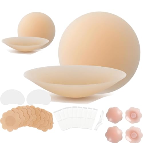 Nippelpads Damen Nipple Cover mit Brustwarzenschutz - wiederverwendbar & waschbar - dünne Selbstklebende Brustwarzen Nippelabdeckung aus hypoallergenem Silikon 2 Paar [8 cm],2 Paar [6.5 cm] von POP IT S
