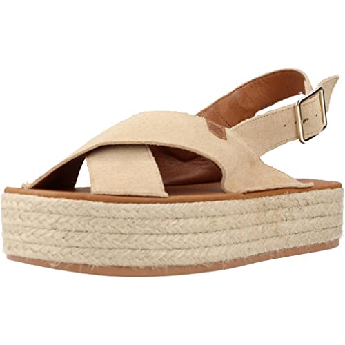 POPA Damen Menorquina Plattform Gamarro Spaltleder Sand Sandalen, Sandfarben, 41 EU von POPA