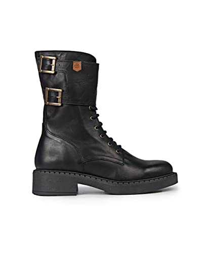 POPA - Stiefeletten für Damen mit Absatz - Dakota Leder - Größe 39 - Made In Spain - Schwarz - Aus Leder - Schnallenverschluss und Gummisohle - 4 cm Absatz von POPA