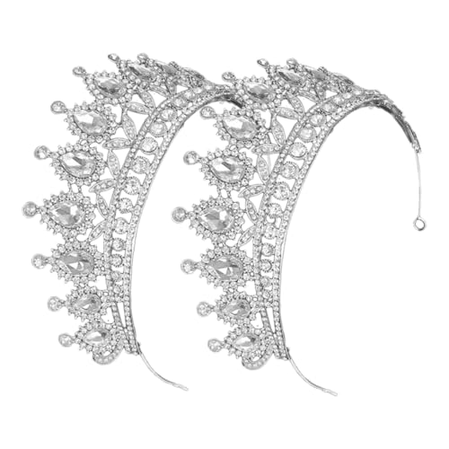 2pcs Silber Tränenstrop Strasskrone Modische Braut Tiara Hochzeit Prinzessin Accessoires Geburtstagsfeier Kopfbedeckung Elegante Kristallkönigin Krone von POPETPOP