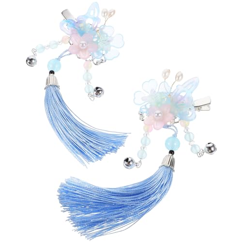 POPETPOP 1 Paar Chinesische Hanfu-Haarspangen Schmetterlings-Haarnadeln Teenager-Mädchen Antike Quasten-Haar-Accessoires Blau von POPETPOP