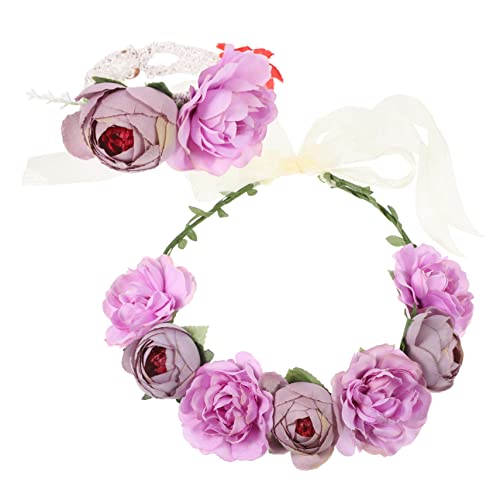 POPETPOP 1 Satz Kranz Stirnband Damen Anzug Brautjungfer Blumenkrone Damenanzüge Feenkronen Für Dekorationen Für Blumenpartys Haar Blumen Mädchen Haarring Violett Stoff Koreanisch von POPETPOP