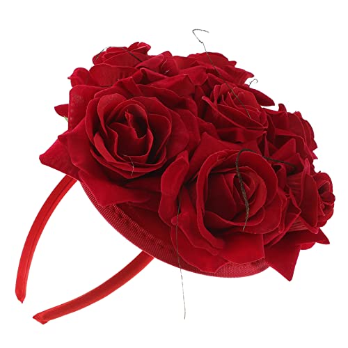 POPETPOP 1stk Rosa Stirnband Haarreifen Rosa Blumenstirnband Blumenhaarspangen Für Frauen Florales Haarband Haarspange Rote Rose Fascinator Stoff Rosen Braut Jahrgang von POPETPOP