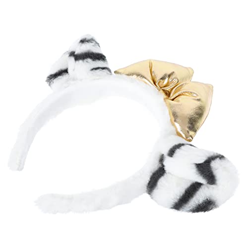 POPETPOP 1stk Stirnband Katzenhaare Cosplay-party-haar-accessoire Leopardenohren Und -schwanz Kinderparty Begünstigt Geschenke Stirnbänder Für Frauen Weiß Mädchen Tigerin Fräulein Plüsch von POPETPOP