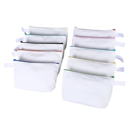 POPETPOP 10 Stück Teiliges Canvas Kosmetiktaschen Leere DIY Kulturbeutel aus Robustem Segeltuch Vielseitig als Make up Stifte Reiseorganizer für Damen und Herren Praktische von POPETPOP