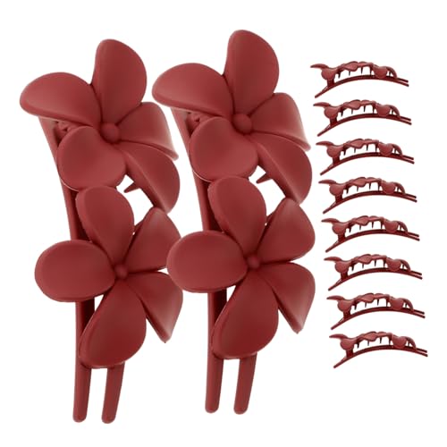 POPETPOP 10 Stück Teiliges Große Matte Weinrote Blumen Haarklammern für Damen Rutschfeste Robuste Entenschnabel Haarspangen Vielseitig Einsetzbar für Dickes und Langes Haar Haarschmuck von POPETPOP