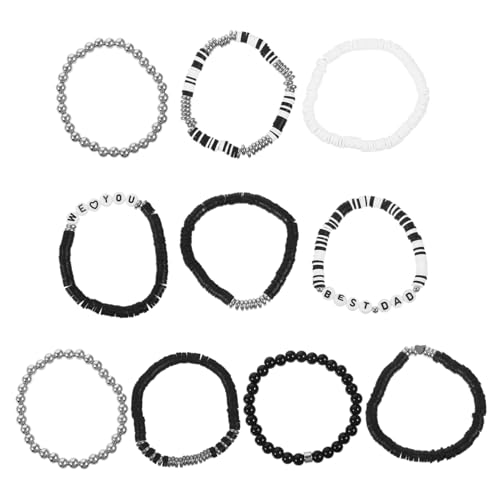 POPETPOP 10 Stück Teiliges Polymer Clay Perlen Armband Elastisch Modisch Vielseitig Weiche Tonperlen für Vatertag Bequemes Design Zeitlose Farbkombination für Party und Alltag von POPETPOP