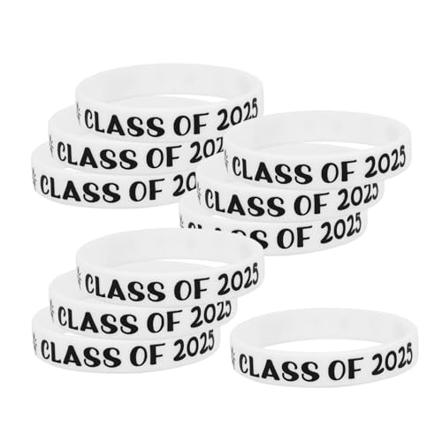 POPETPOP 10 Stück Weiße Silikonarmbänder Abschluss Dehnbar Bequem für Abschlussfeier Schüler und Lehrer Party Accessoire Langlebig und Hautfreundlich von POPETPOP