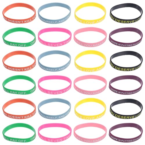 POPETPOP 100 Stück Motivierende Zitat-Gummiarmbänder In Großen Mengen Farbige Inspirierende Silikonarmbänder Dehnbare Unisex-Armbänder Für Frauen Und Männer Als Geschenke 8 Stile von POPETPOP