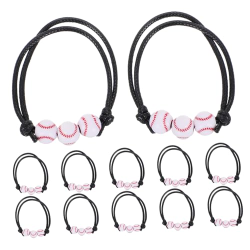 POPETPOP 12 Stück Teiliges Baseball Armband Verstellbar Geflochtene Sportarmbänder für Fans Komfortabel Sicher Schwarze Baseball Perlen Erinnerungsstück für Team Party von POPETPOP