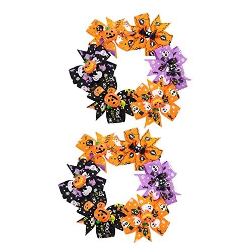POPETPOP 12stücke Halloween Haarschleifen Für Mädchen Mit Totenkopf Geist Kürbis Rabe Fledermaus Hexenhut Mustern Orange Schwarz Geripptes Band Haarspangen Party Accessoires von POPETPOP