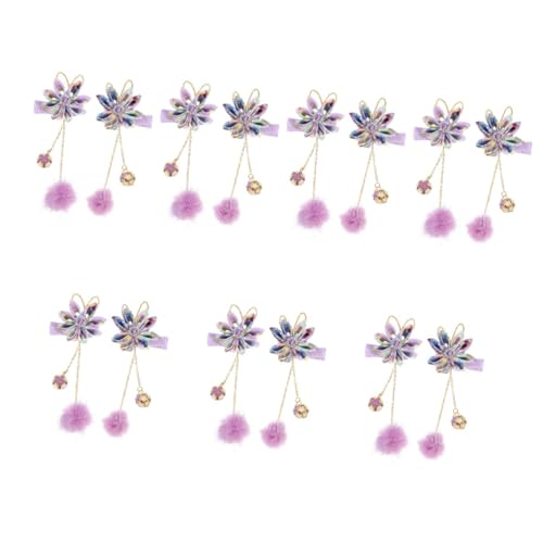 POPETPOP 14 Stk Haarnadel Japanische Haardekoration Pelzige Haarspange Quaste Haarspangen Haarschmuck Blumenhaar Chinesischer Haarstab Retro-haarstäbe Violett Flauschige Stoff Mädchen Hanfu von POPETPOP