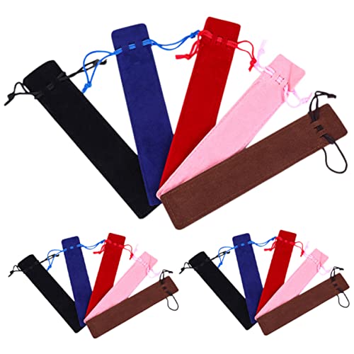 POPETPOP Stiftetasche 15 Stücke Kordelzug Stift Lagerung Taschen Tragbare Flusenstiftbeutel Kleine Stifttasche Für Schule Und Reisen Mehrfarbig (schwarz Rot Braun Blau Pink) von POPETPOP