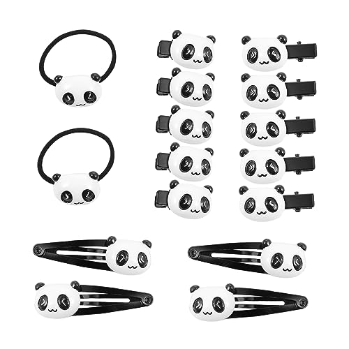 POPETPOP 16st Panda Haars Pange Set Panda Haarschmuck Panda Haarband Panda Haarspange Panda Pferdeschwanzhalter Panda Haarring Alligator Haarspangen Haarnadeln Haarseil Doppelkopf Mädchen von POPETPOP