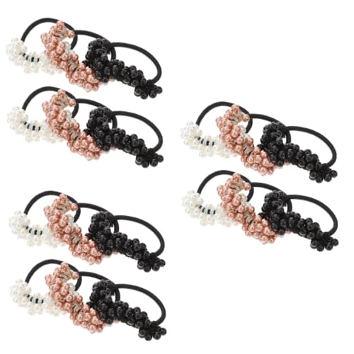POPETPOP 18 Stk Perle Haargummi Haarschmuck aus Perlen Haarschmuck für Damen Zöpfe Haarbänder Tiara Haarringe Perlen für Haare Elastizität Halterung Kopfbedeckung Fräulein von POPETPOP