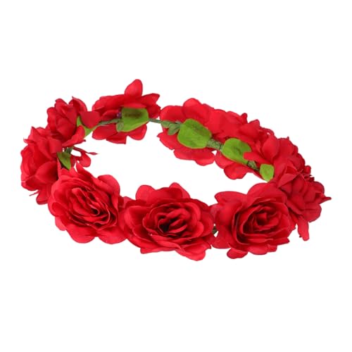 POPETPOP 1stk Rotes Blumenstirnband Rote Rosenkrone Valentinstag Krone Rosenblumenkrone Verlobungs-kopfbedeckungen Krone Des Neuen Jahres Hochzeit Blumenkrone Blütenkopf Stoff Braut Mädchen von POPETPOP