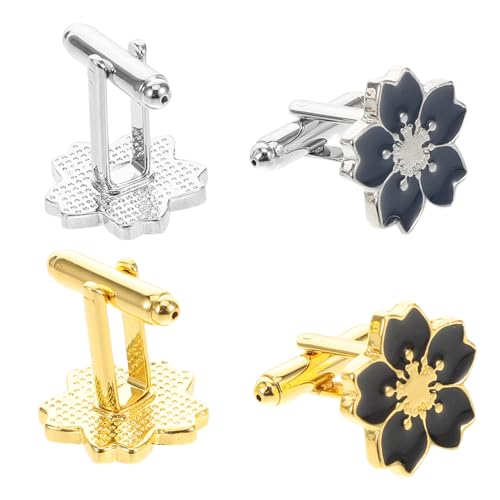POPETPOP 2 Paar Manschettenknöpfe Mit Japanischer Blume Für Damen, Elegante Hemdärmelknöpfe Aus Legierung, Business-anzug-accessoires Für Formelle Anlässe von POPETPOP