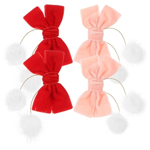 POPETPOP 2 Paar Schleife Haarnadel Haarspangen Mit Pelzigen Kugeln Haarnadel Mit Schleife Haar Klammern Pompom-ball-haarspangen Weihnachtshaarschleifen Bögen Baby Mädchen Stoff Bommel von POPETPOP