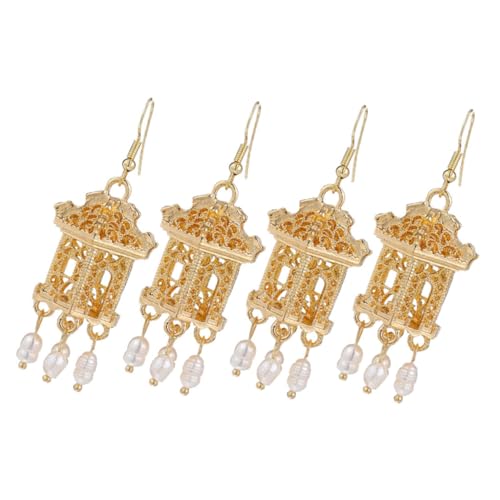 POPETPOP 2 Paare Chinesische Ohrringe für Damen mit Quasten Eleganter Pavillon Design Ohrhänger Hängende Statement Ohrringe für Hochzeit und Alltag Einzigartiger Schmuck von POPETPOP