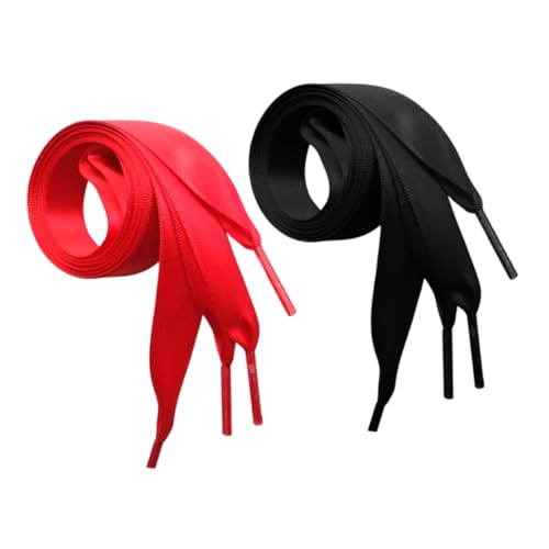 POPETPOP 2 Paare Flache Schnürsenkel aus Polyester Weiche und Bequeme Flache Schuhbänder für Damen Bootsschnürsenkel in Rot und Schwarz Einfach zu Ersetzen und Vielseitig Kombinierbar von POPETPOP