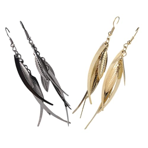 POPETPOP 2 Paare Modische Ohrringe aus Legiertem Leichte Ohrhänger in Gold und Gunmetal Baumelnde Blattform Komfortabel für Damen und Mädchen Langlebiger Modeschmuck von POPETPOP