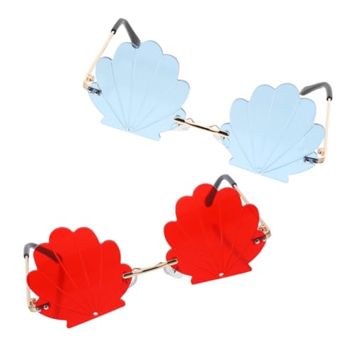 POPETPOP 2 Paare Randlose Muschel Sonnenbrille für Damen und Herren Leichte UV Schutzbrille im Trendigen Strandlook Modische Kreative Party und Urlaubssonnenbrille mit Einzigartigem von POPETPOP
