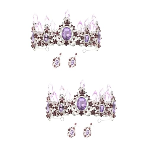 POPETPOP 2 Sätze Lila Kristallkrone Brautohrringe Für Brauthochzeit Tiaras Und Kronen Für Die Hochzeit Lila Ohrringe Für Frauen Braut Kristall Braut Dekor Schmuck Violett Fräulein Barock- von POPETPOP