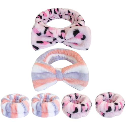 POPETPOP 2 Sätze Leopard Stirnband Armband Handgelenk-scrunchies Handmanschetten Zum Waschen Des Gesichts Waschband Aus Flanell Flauschiges Hautpflege-stirnband Stoff Schal Fräulein Sport von POPETPOP