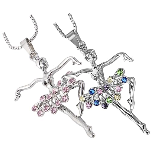 POPETPOP 2 Stück Ballerina Halskette Damen mit Funkelnden Strasssteinen Leichter Anhänger Eleganter Schmuck für Frauen und Mädchen Tanzschmuck von POPETPOP