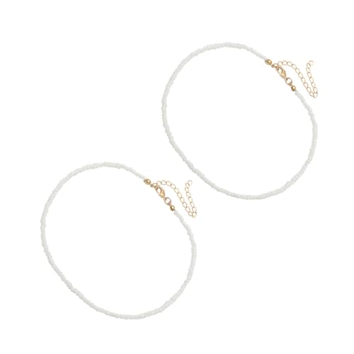 POPETPOP 2 Stück Beaded Choker Halskette Weiß Einlagige Perlenkette Damen Leicht Komfortabel Für Alltag Partys Und Dates Modischer Schmuck Mit Vielseitigem Stil von POPETPOP