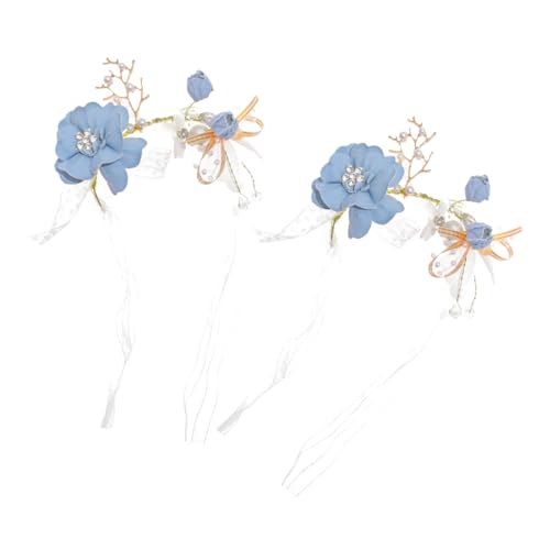 POPETPOP 2 Stück Blaues Handgelenk Corsage Armbänder Künstliche Blumen Handgelenksblumen Leichtes Brautjungfern Schmuck Accessoire für Hochzeit Party Tragbar Langlebig und Passend für von POPETPOP