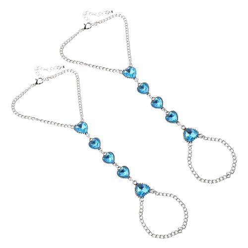 POPETPOP 2 Stück Blaues Strass Fußkettchen Verstellbare Knöchelkette Für Frauen Strand Schmuck Sommer Fußkette Mit Herz Anhänger Stilvoll Eleganter Damenschmuck von POPETPOP
