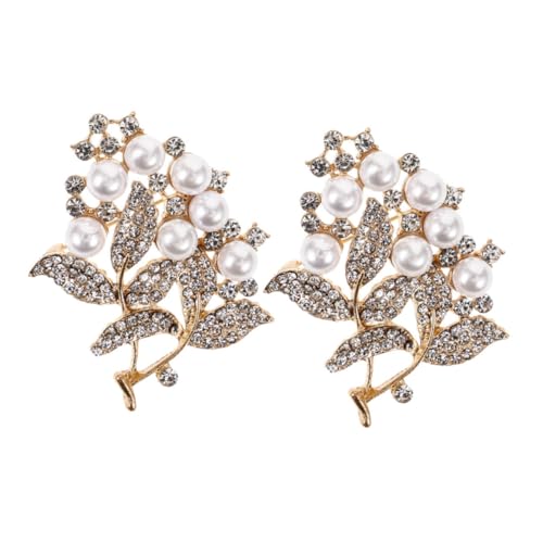 POPETPOP 2 Stück Broschen für Damen Blattform mit Perlen und Strass Langlebige Zinklegierung Sicherer Ansteckverschluss Modisches Revers Pin Accessoire für Kleidung und Anzüge von POPETPOP