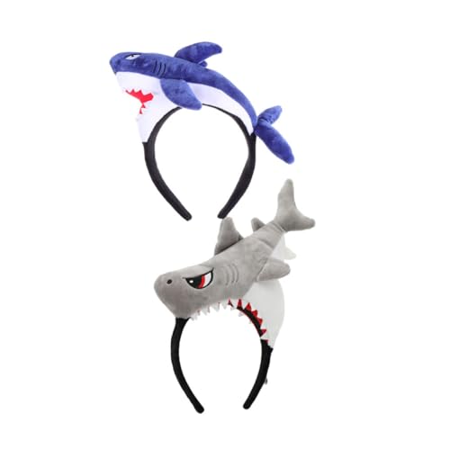 POPETPOP 2 Stück Cartoon Stirnbänder für Erwachsene und Lustige Party Accessoires und Fotorequisiten für Kostümpartys und Feierliche Anlässe Blaue und Tigerhaifisch Designs von POPETPOP