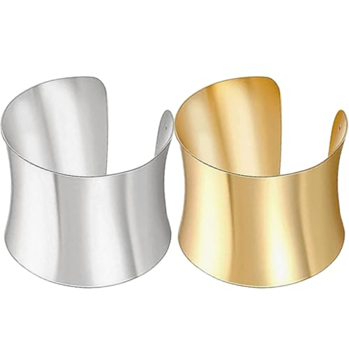 POPETPOP 2 Stück Damen Armreifen aus Metall Verstellbare Manschettenarmbänder in Gold und Silber Geometrisches Design Modischer Armschmuck für Alltag und Besondere Anlässe von POPETPOP