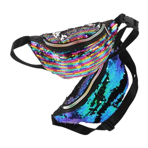 POPETPOP 2 Stück Damen Bauchtasche mit Meerjungfrau Pailletten Verstellbarer Gurt Bunte Glitzertasche Umhängetasche für Freizeit Radfahren und Outdoor Aktivitäten von POPETPOP