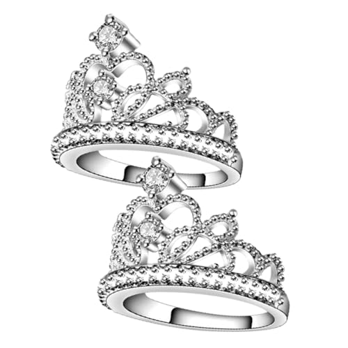 POPETPOP 2 Stück Damen Kronenring mit Zirkonia Modische Verlobungsringe aus Weißem Kupfer Funkelnder Brautschmuck Feine Verarbeitung Langlebig zum Valentinstag von POPETPOP