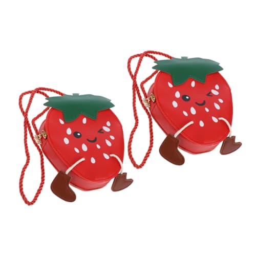 POPETPOP 2stücke Erdbeer-umhängetasche Für Junge Mädchen Aus Strapazierfähigem Pu Mit Verstellbarem Schultergurt Praktische Handtasche Mit Erdbeer-Motiv Für Mädchen Und Kleinkinder Zum Aufb von POPETPOP