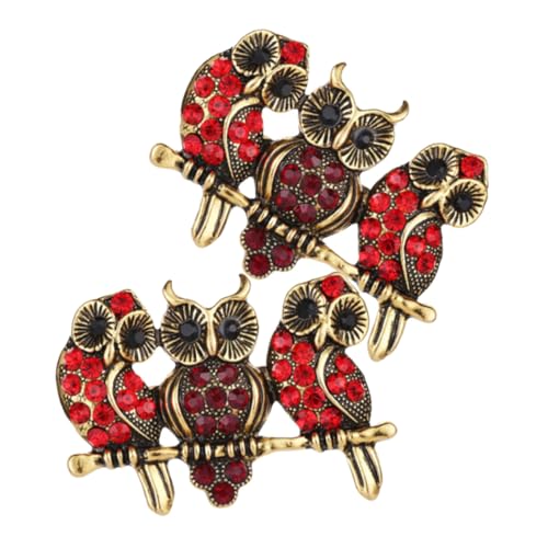 POPETPOP 2 Stück Eulen Broschen mit Funkelnden Strasssteinen Roter Schmuck Anstecknadel für Damen Eleganter Vintage Schal Pin Modisches Accessoire für Kleidung und Taschen von POPETPOP