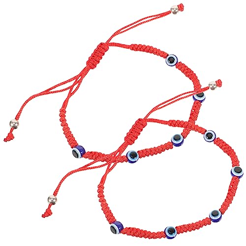 POPETPOP 2 Stück Handgefertigte Böser Blick Armbänder für Damen und Herren Verstellbare Rote Schnur Geflochtene Kabbalah Freundschaftsarmbänder Glücksbringer mit Knotendesign von POPETPOP