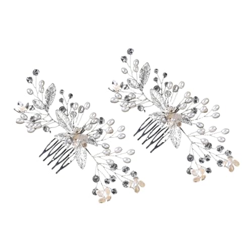 POPETPOP 2 Stück Handgefertigter Braut Haarkamm Silber mit und Perlen Vielseitiges Haaraccessoire für Frauen und Mädchen Leichter Haarschmuck zur Eleganten Hochzeitsfrisur von POPETPOP