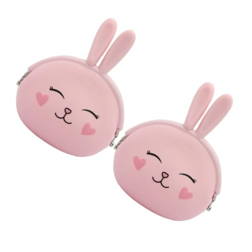 POPETPOP 2 Stück Kleines Portemonnaie aus Hochwertigem Silikon mit Niedlichem Hasen Design Leicht Kompakt mit Schnappverschluss als Münzbeutel und Schlüsselhalter für Mädchen und Frauen von POPETPOP