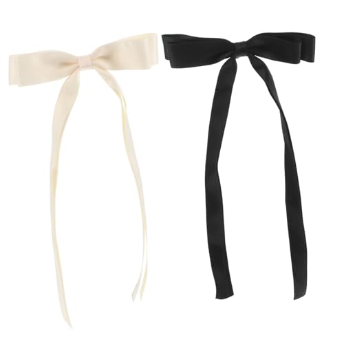 POPETPOP 2 Stück Langschleifen Haarclip für Mädchen Langlebige Stoff Haarklammer mit Schleife Vielseitiger Haarschmuck für Alltag Party und Hochzeit Modischer Haarschleifen Clip in Beige von POPETPOP