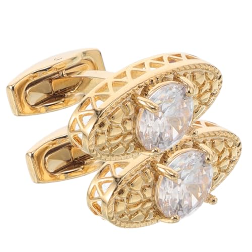 POPETPOP 2 Stück Manschettenknöpfe Herren Goldfarben mit Funkelnden Kristallen Französischer Stil Leichte Langlebige Schmuckaccessoires für Anzug und Formelle Business Anlässe von POPETPOP