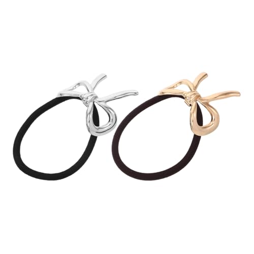 POPETPOP 2 Stück Metall Haarring Elastisch Haargummi mit Schleife Robuster Legierungsponyhalterringe Elegant und Langlebig Für Damen und Mädchen Dickes und Dünnes Haar von POPETPOP