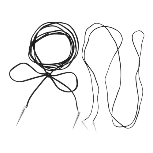 POPETPOP 2 Stück Metallic Charm Halskette Damen Moderne Lange Kette mit Schlichtem Anhänger Schwarzes Fadenband Eleganter Modeschmuck für Party und Alltag von POPETPOP